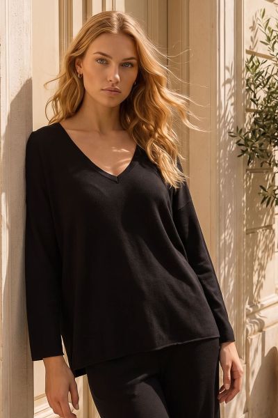Oversized πλεκτή μπλούζα με V λαιμόκοψη