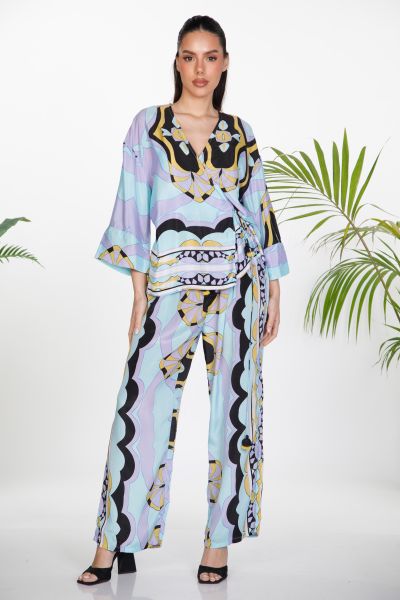 Boho σετ κρουαζέ μπλούζα και παντελόνα