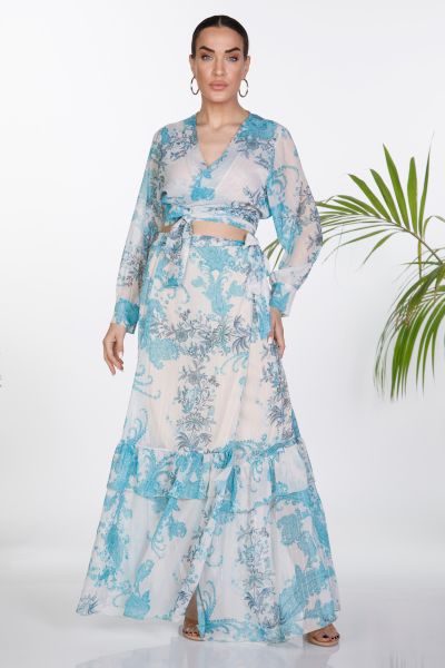 Boho crop top, ruffled skirt co-ord