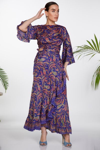 Σετ boho crop top , φούστα με βολάν