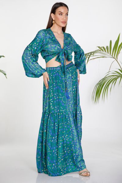 Boho printed σετ crop top & maxi φούστα