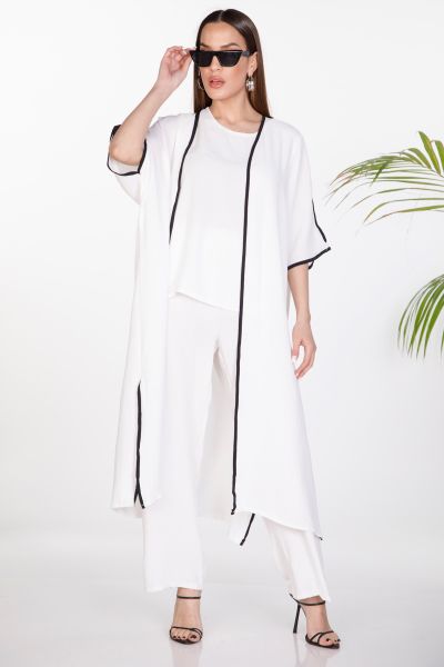 Three-piece kimono, top and trousers set