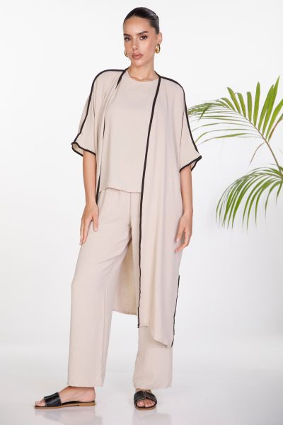 Three-piece kimono, top and trousers set