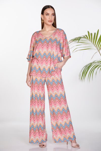 Blouse with zig zag pattern and bow , high waist pants co-ord