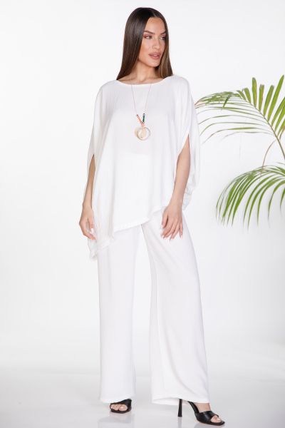 Σετ ασύμμετρη oversize μπλούζα με κολιέ και παντελόνι