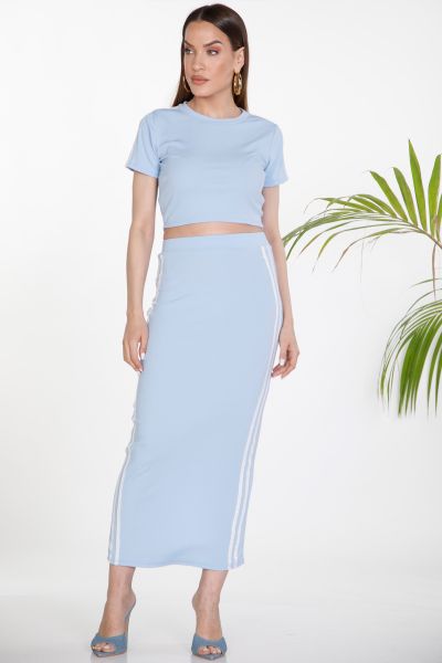 Crop top and maxi skirt set with stripes