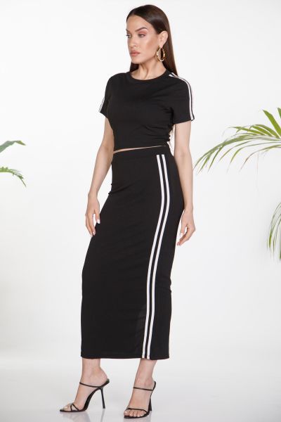 Crop top and maxi skirt set with stripes