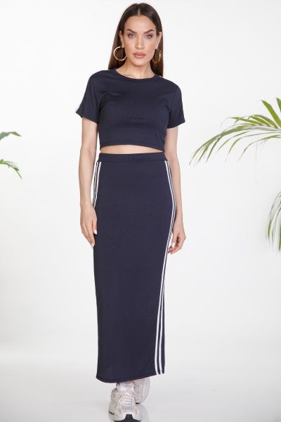 Crop top and maxi skirt set with stripes