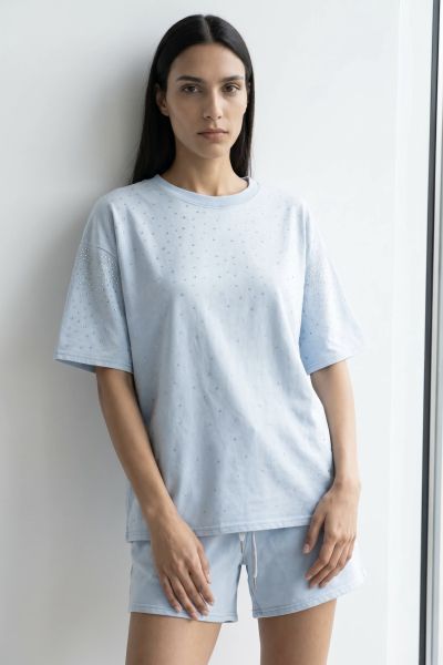 Σετ oversize μπλούζα με στρας και σορτς με κορδόνι