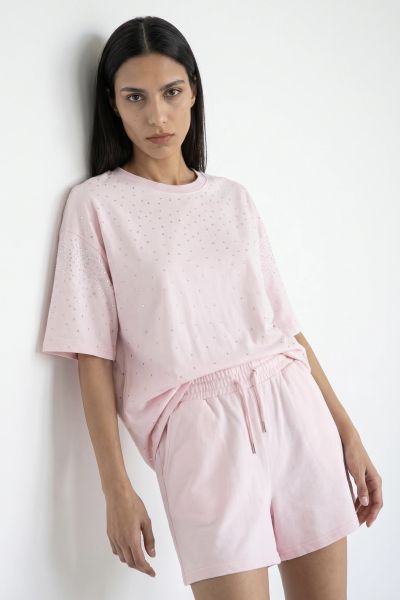 Σετ oversize μπλούζα με στρας και σορτς με κορδόνι