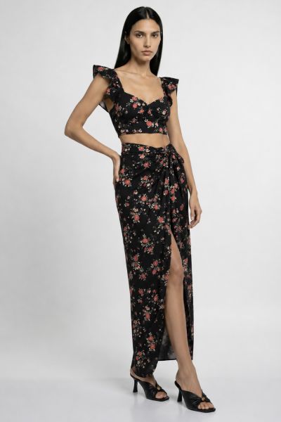 Floral μάξι σετ φούστα με crop top