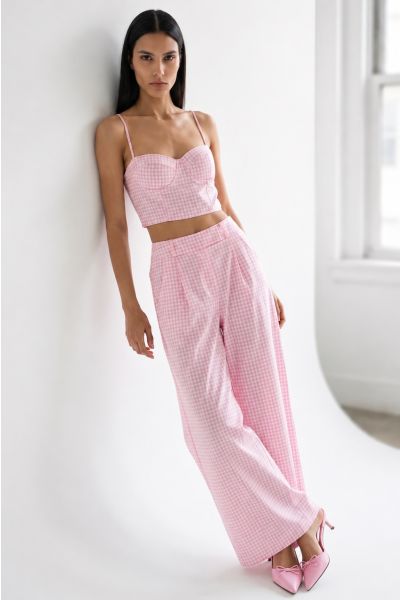 Plaid crop top and trousers matching set