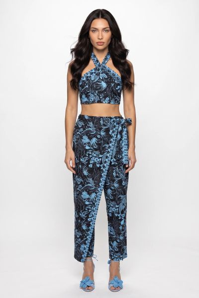 Εμπριμέ σετ crop top με παντελόνι παρεό