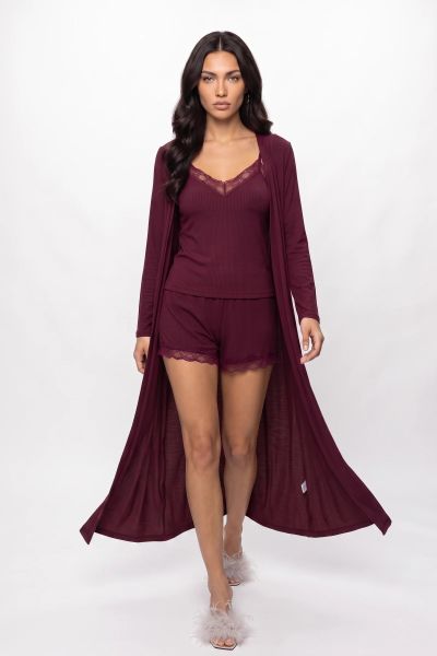 Σετ homewear 3 τεμαχίων με δαντέλα