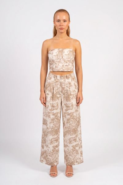Cropped στράπλες τοπ και ψηλόμεση παντελόνα με Toile de Jouy μοτίβο