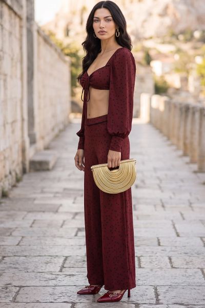 Σετ πουά μπουστo με βάτες, cups & παντελόνι με λάστιχο