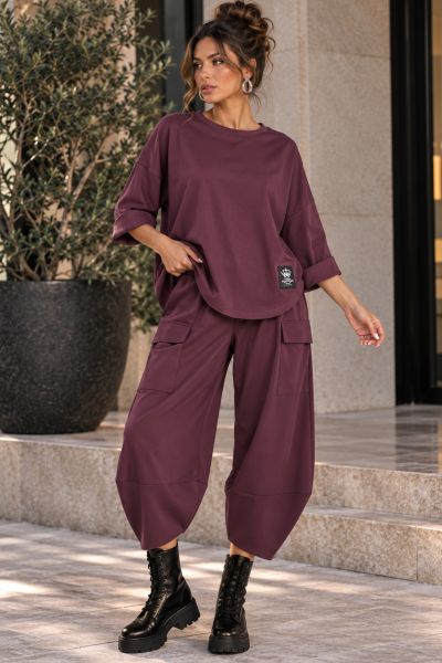 Σετ oversize μπλούζα & ασύμμετρο παντελόνι με λάστιχο στη μέση - ΒΥΣΣΙΝΙ