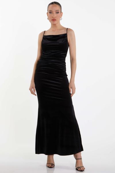 Maxi velour dress with ruffles