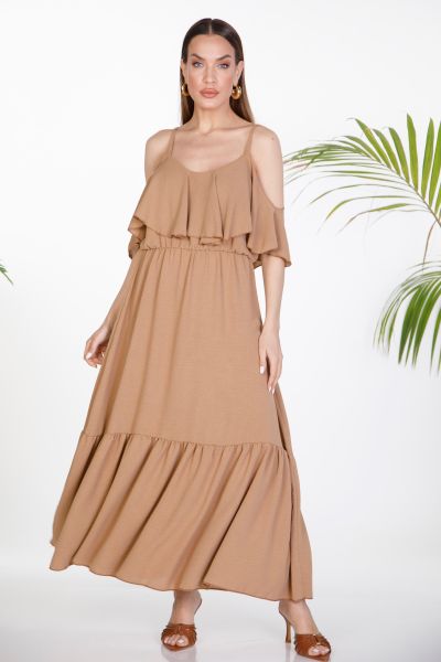 Maxi dress with ruffles and cold-shoulder design