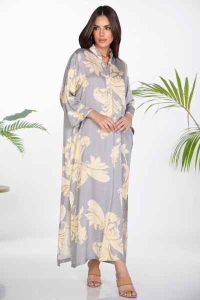 Μάξι σατινέ καφτάνι με paisley μοτίβο