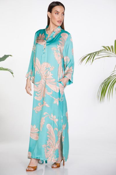 Μάξι σατινέ καφτάνι με paisley μοτίβο