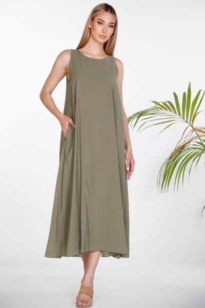 Midi sleeveless A-line dress with pockets