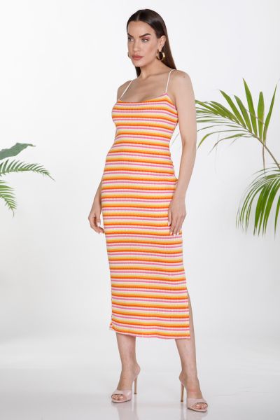 Striped midi knit dress