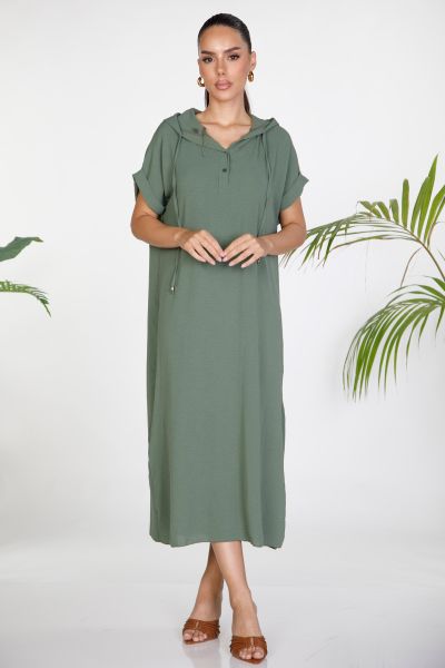 Maxi hooded dress with side slits