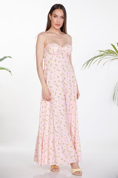 Lemon print tie-strap maxi dress