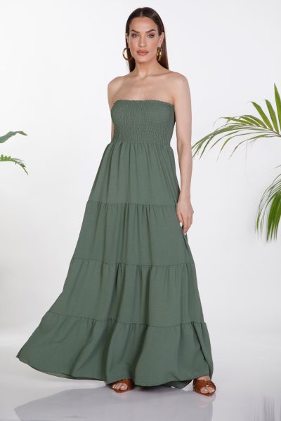 Maxi strapless ruched dress