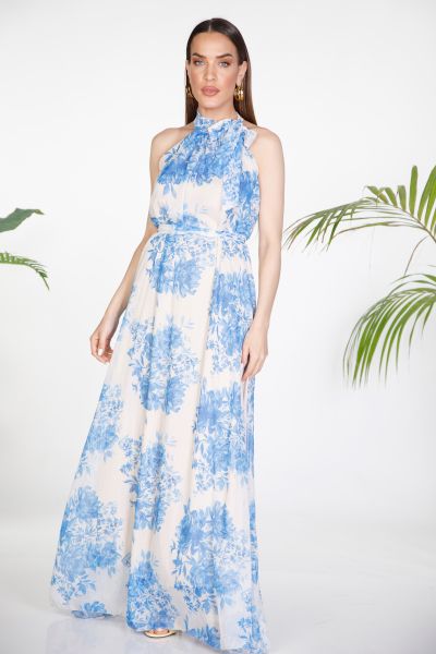 Floral halter maxi dress with lurex details