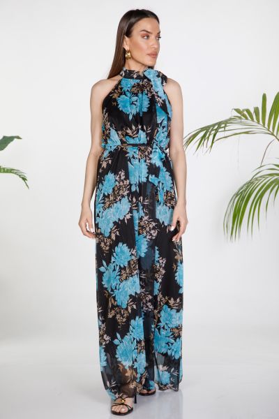 Floral halter maxi dress with lurex details