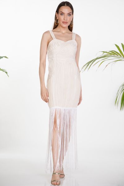 Strap dress with rope design and fringe hem