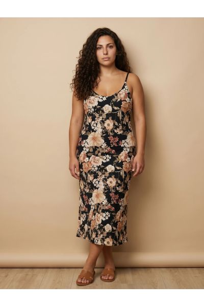 Maxi floral dress with thin straps