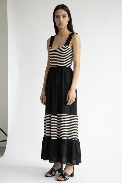 Striped detailed maxi dress with ruching