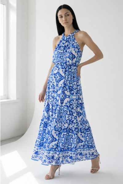 Μάξι halter φόρεμα με Majolica print
