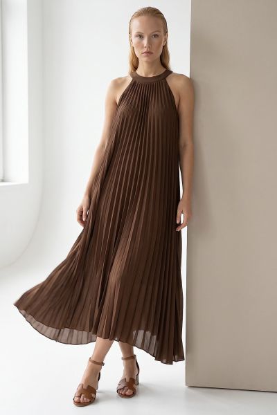 Φόρεμα halter πλισέ, ασύμμετρο