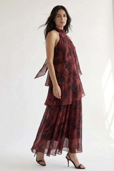 Long floral chiffon halter dress