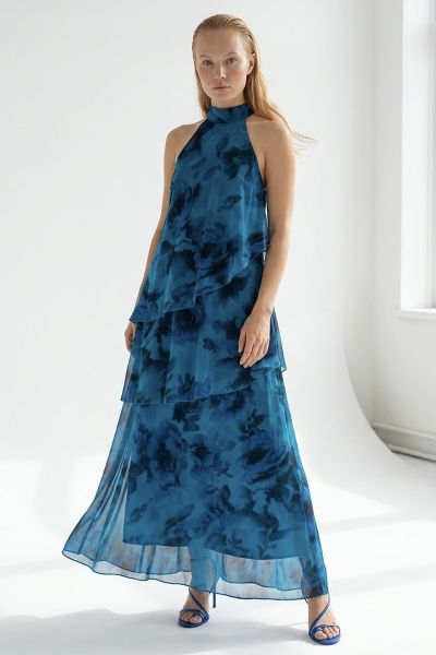 Long floral chiffon halter dress