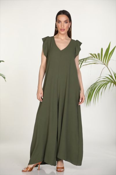 V-neck ruffle jumpsuit with back tie