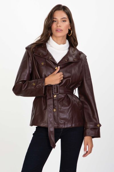 Jacket απο δερματίνη με ζώνη