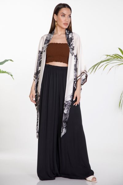 Satin printed kimono with tie closure