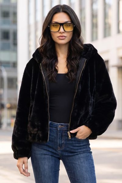 Γούνινο jacket με κουκούλα