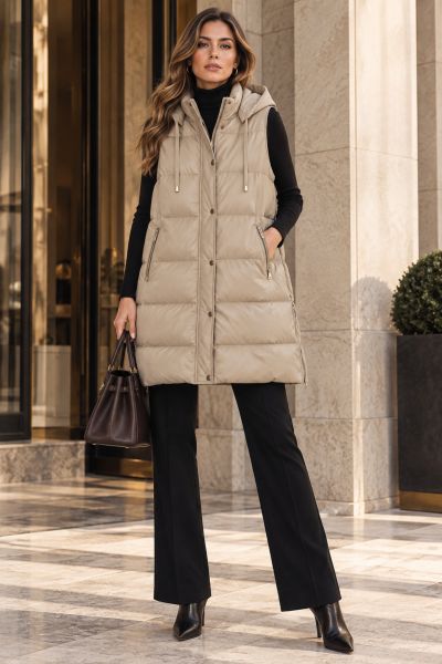 Μακρύ αμάνικο padded jacket με κουκούλα