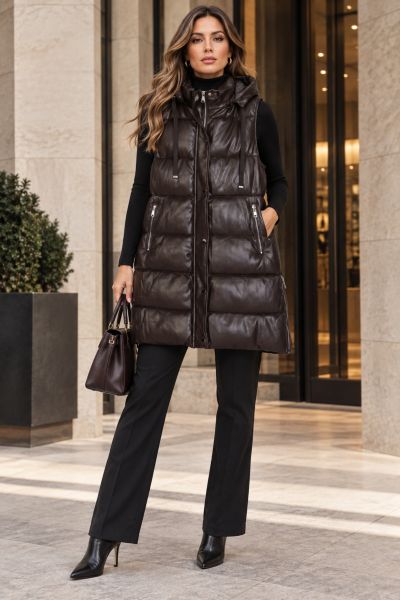 Μακρύ αμάνικο padded jacket με κουκούλα