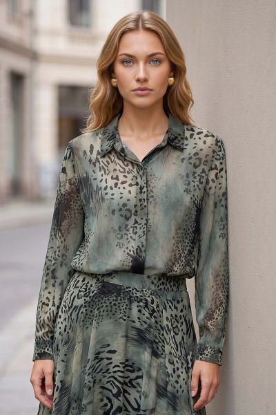 Πουκάμισο μουσελίνα see-through με animal print