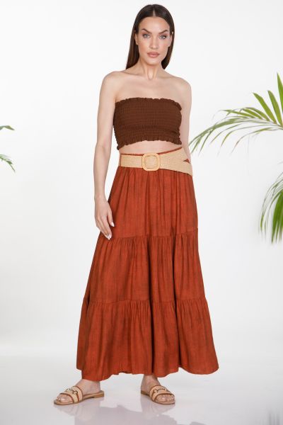 Maxi skirt with straw belt