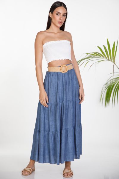 Maxi skirt with straw belt