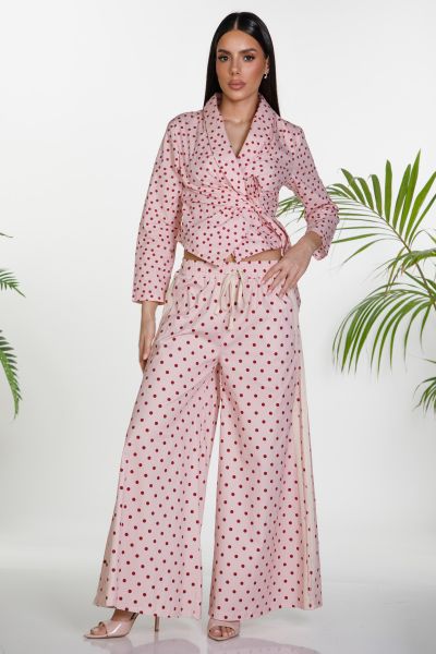 Wide leg polka dot trousers with side stripe