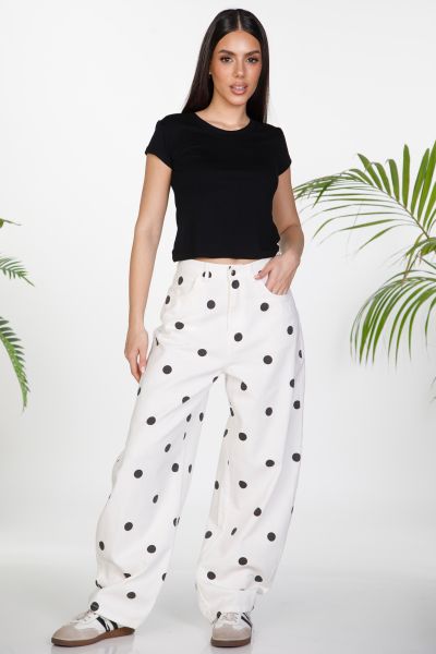 Barrel pants with polka dot pattern
